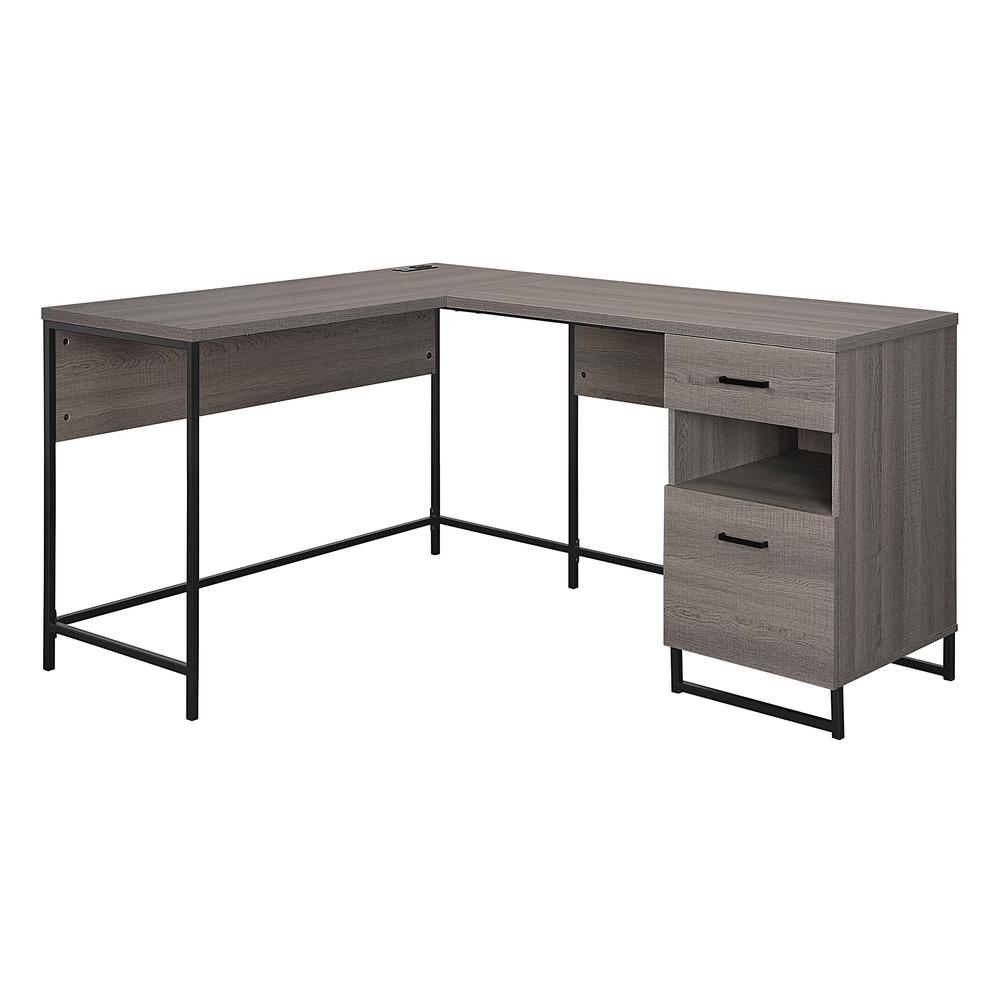 OS Home and Office Furniture Model HGN781-FK L Workcenter with Built In Power Hub and Two Drawers in Farm Oak