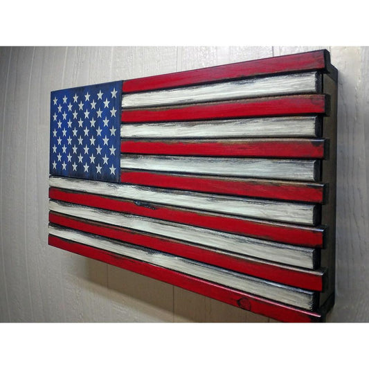 American Furniture Classics Model LRG2COMP Large American Flag Wall Hanging Gun Concealment with Two Secret Compartments