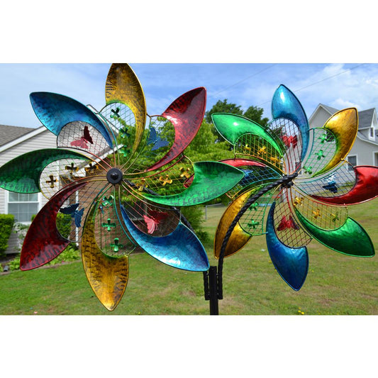 Double Colorful Pinwheel Wind Spinner