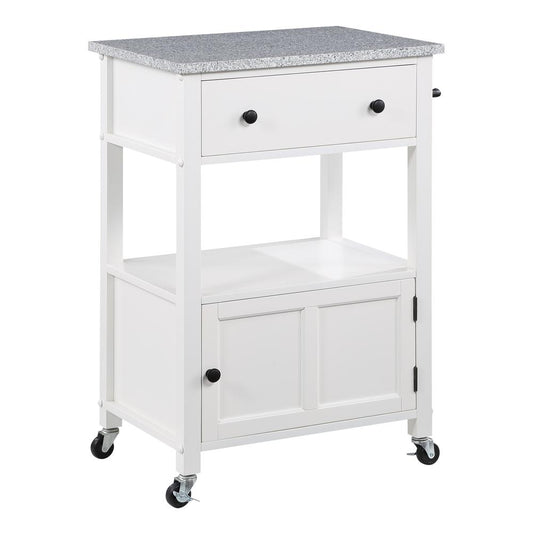 OS Home and Office Furniture Fairfax Model FRXG-11 White Kitchen Cart with Doors, Towel Rack, and Drawer