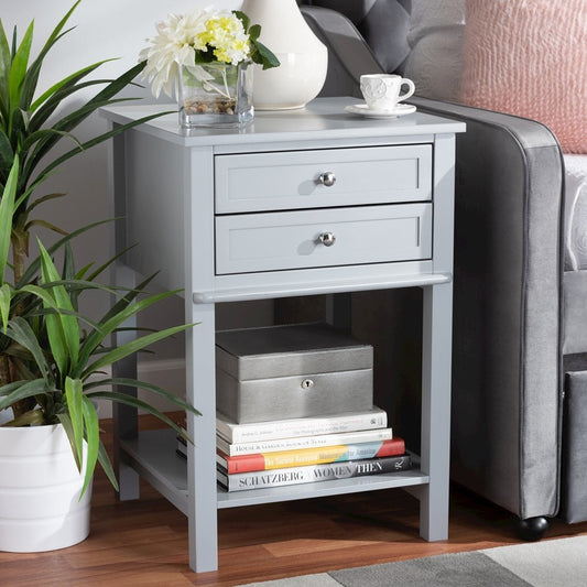 Baxton Studio Willow Modern Transitional Light Grey Finished 2Drawer Wood Nightstand