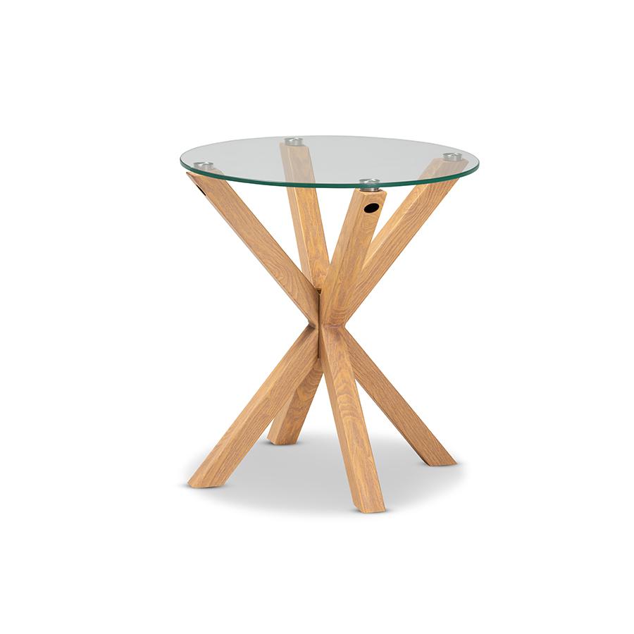 Baxton Studio Lida Modern and Contemporary Glass and Wood Finished End Table