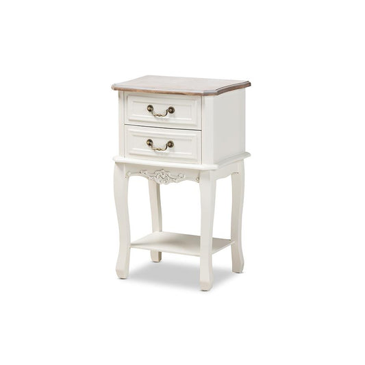 Baxton Studio Amalie Antique French Country Cottage Two-Tone White and Oak Finished 2-Drawer Wood Nightstand