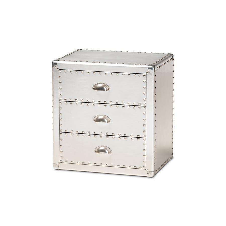 Baxton Studio Armel French Industrial Silver Metal 3-Drawer Nightstand