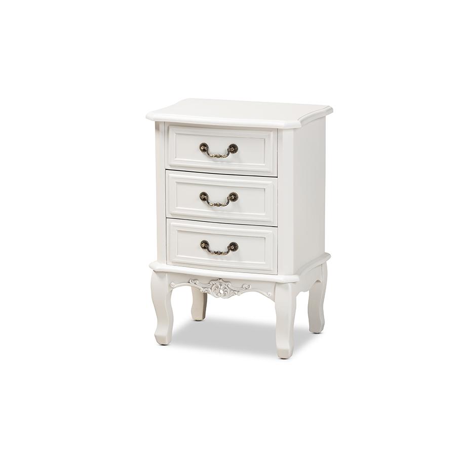 Gabrielle Traditional French Country Provincial White-Finished 3-Drawer Wood Nightstand