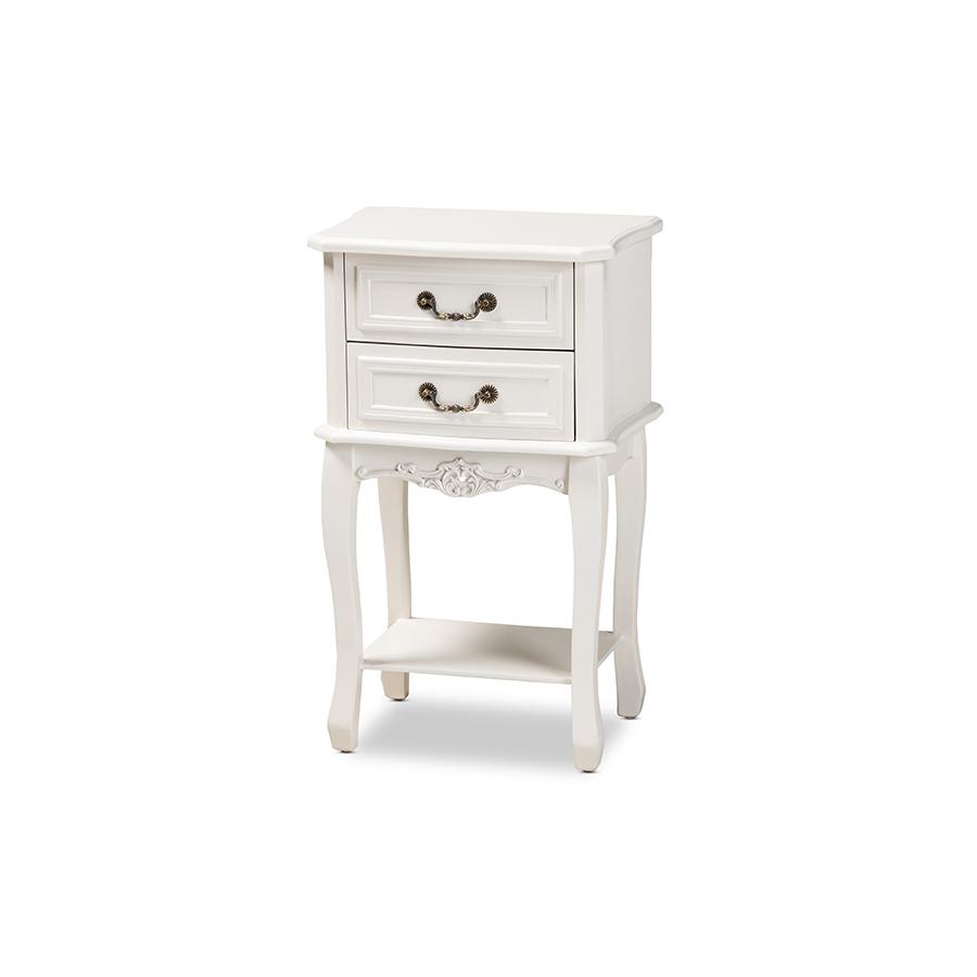 Gabrielle Traditional French Country Provincial White-Finished 2-Drawer Wood Nightstand