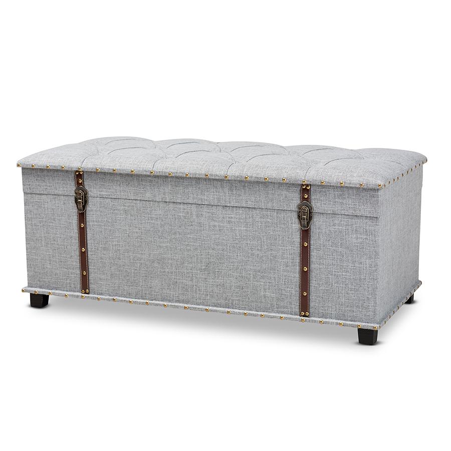 Baxton Studio Kyra Modern and Contemporary Grey Fabric Upholstered Storage Trunk Ottoman