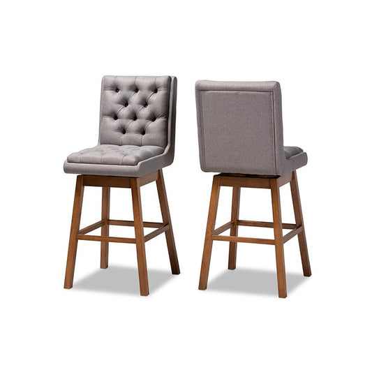 Walnut Brown Finished Wood 2-Piece Swivel Bar Stool Set Set