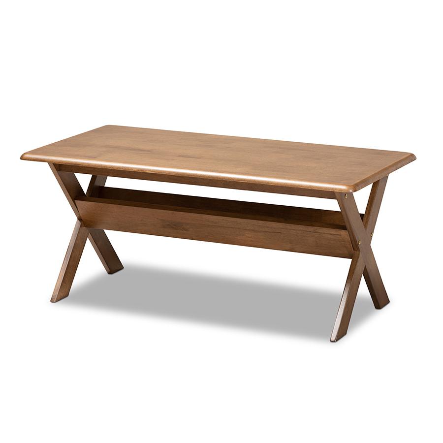 Sarai Modern Transitional Walnut Brown Finished Rectangular Wood Coffee Table