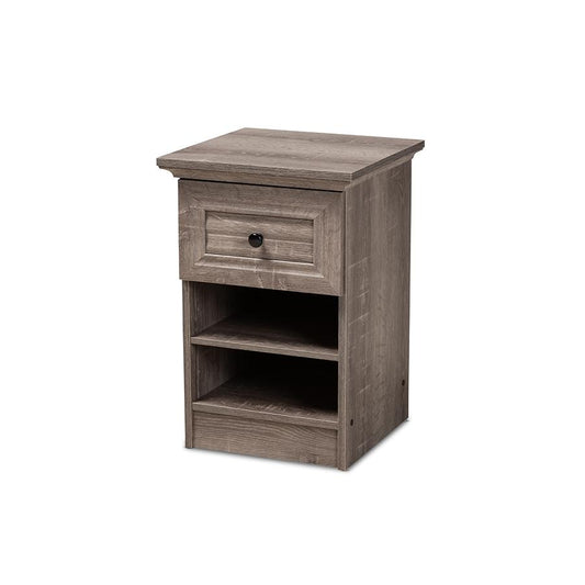 Dara Traditional Transitional Grey Brown Oak Finished 1-Drawer Wood Nightstand