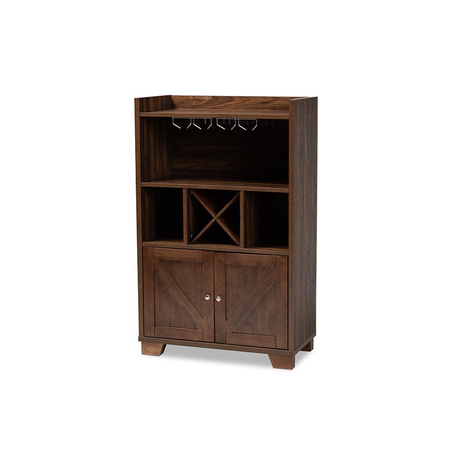 Carrie Transitional Farmhouse Walnut Brown Finished Wood Wine Storage Cabinet