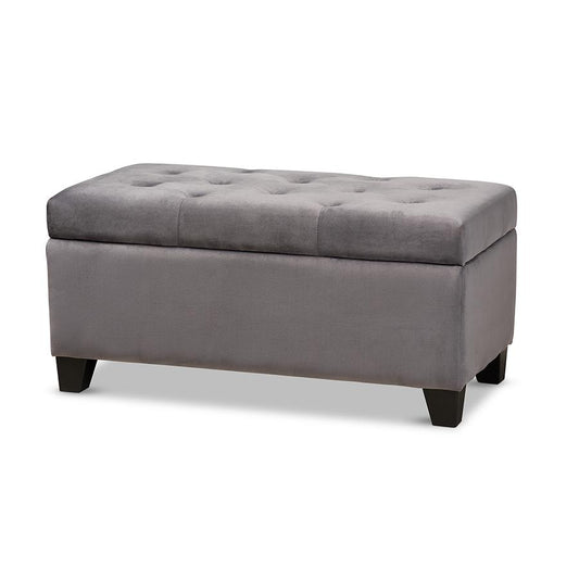 Michaela Modern and Contemporary Grey Velvet Fabric Upholstered Storage Ottoman