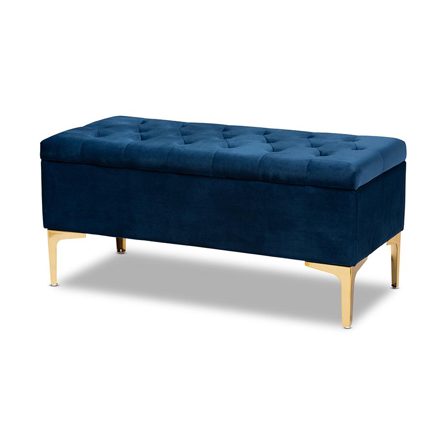 Gold Finished Button Tufted Storage Ottoman