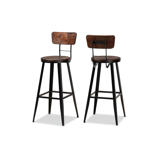 Black Metal Finished 2-Piece Metal Bar Stool Set