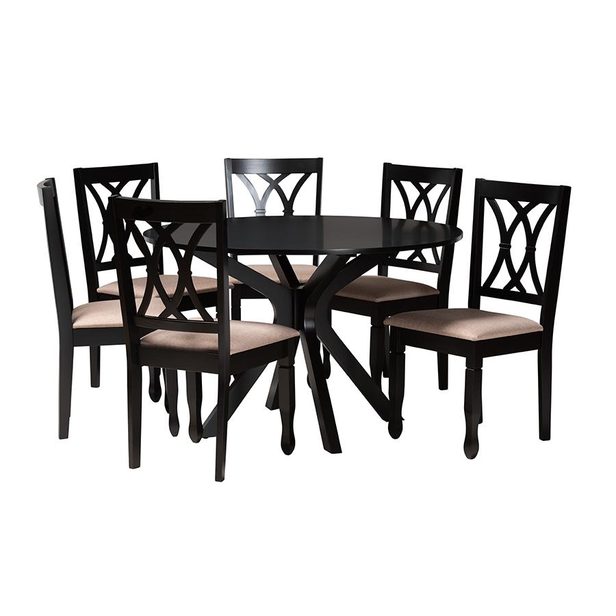 Maya Modern Beige Fabric and Espresso Brown Finished Wood 7-Piece Dining Set