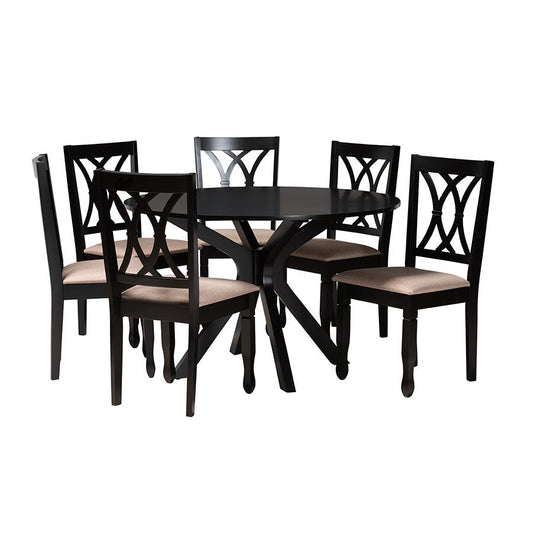 Maya Modern Beige Fabric and Espresso Brown Finished Wood 7-Piece Dining Set