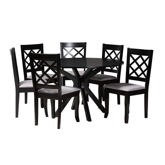 Jana Modern Grey Fabric and Espresso Brown Finished Wood 7-Piece Dining Set