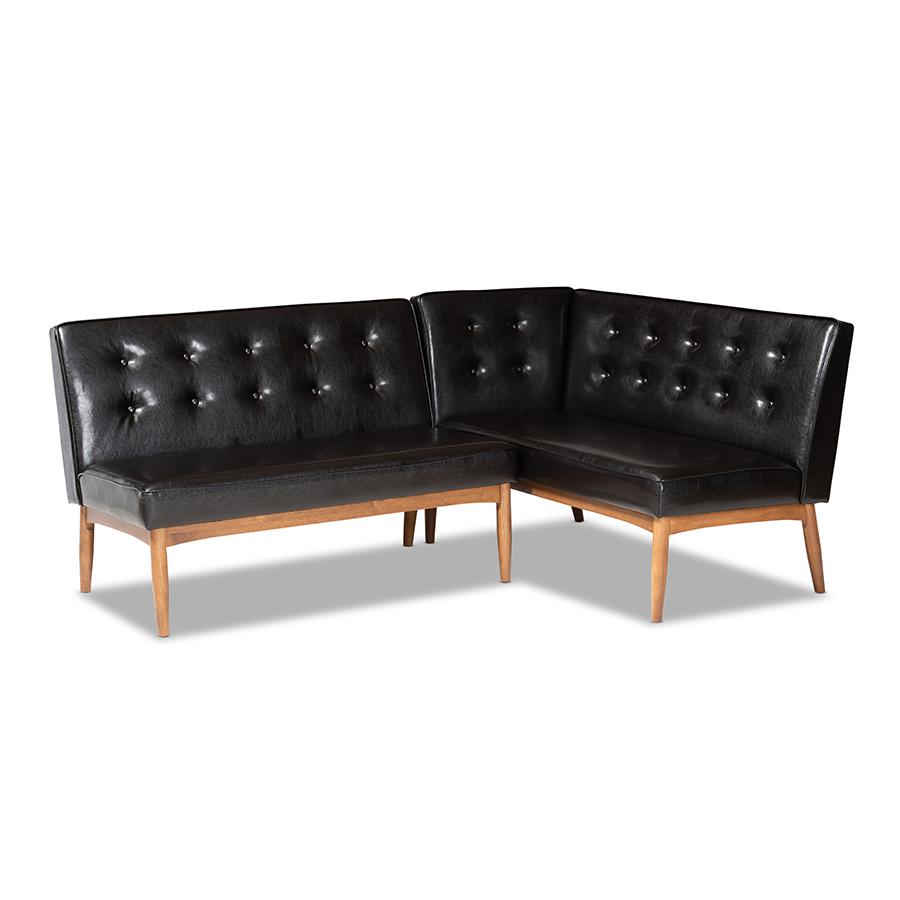 Leather Upholstered 2-Piece Wood Dining Nook Banquette Set