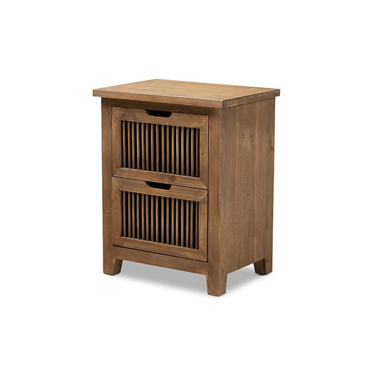 Clement Rustic Transitional Medium Oak Finished 2-Drawer Wood Spindle Nightstand