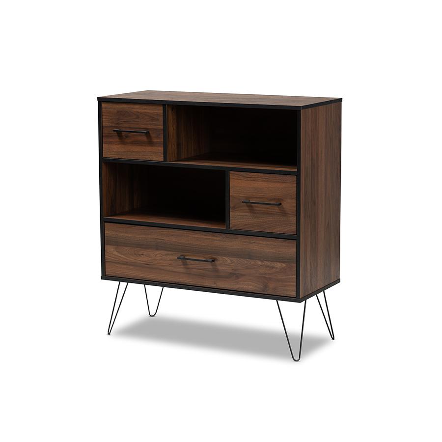 and Transitional Two-Tone Walnut Brown and Black Finished Wood 1-Drawer Bookcase