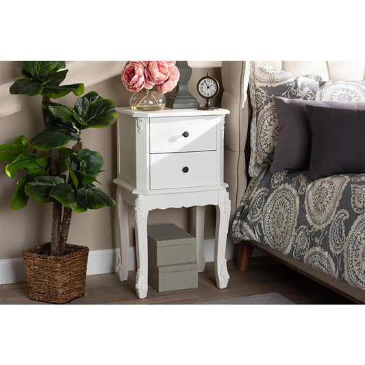 Sophia Classic and Traditional French White Finished Wood 2-Drawer Nightstand