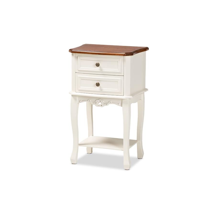 Darla Classic and Traditional French White and Cherry Brown Finished Wood 2-Drawer Nightstand