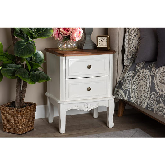 Darlene Classic and Traditional French White and Cherry Brown Finished Wood 2-Drawer Nightstand