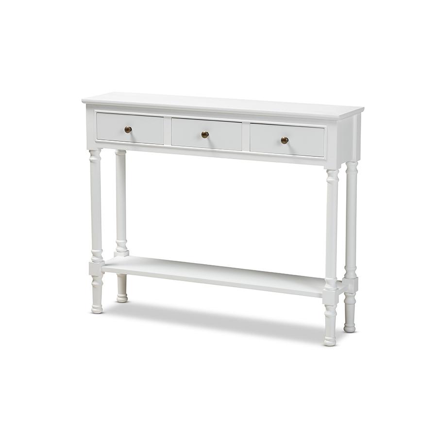 Traditional French Farmhouse White Finished Wood 3-Drawer Entryway Console Table