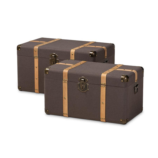 Oak Brown Finished 2-Piece Storage Trunk Set