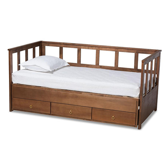 Brown Finished Expandable Twin Size to King Size Daybed with Storage Drawers