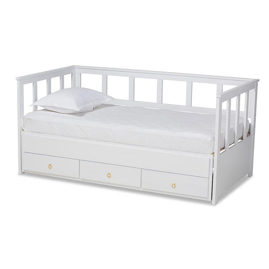 White Finished Expandable Twin Size to King Size Daybed with Storage Drawers