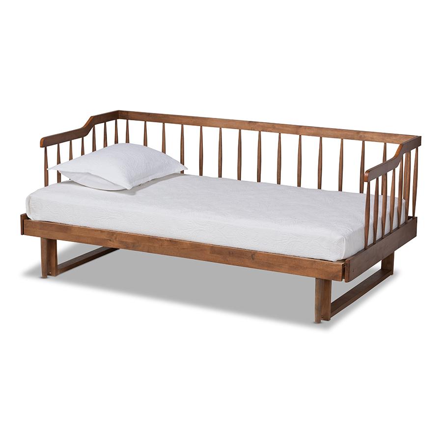 Walnut Brown Finished Wood Expandable Twin Size to King Size Spindle Daybed