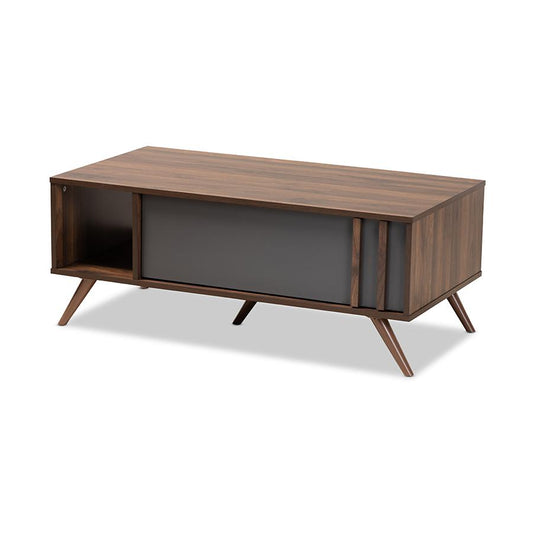 Two-Tone Grey and Walnut Finished Wood 1-Drawer Coffee Table