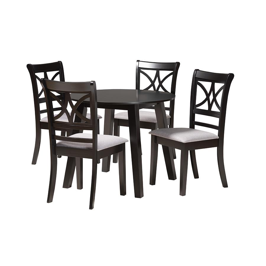 Brooke Modern Grey Fabric and Dark Brown Finished Wood 5-Piece Dining Set