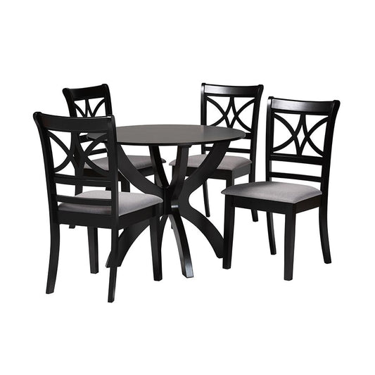 Noemi Modern Grey Fabric and Dark Brown Finished Wood 5-Piece Dining Set