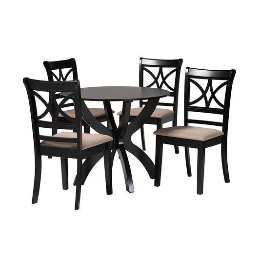 Noemi Modern Beige Fabric and Dark Brown Finished Wood 5-Piece Dining Set