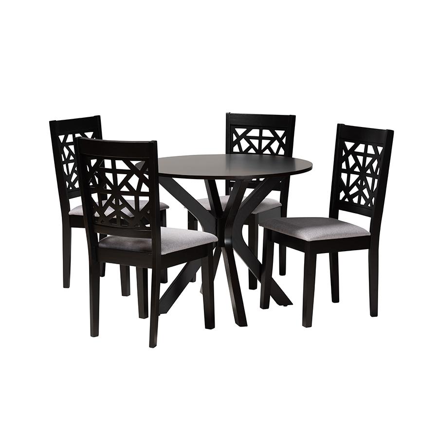 Karel Modern Grey Fabric and Espresso Brown Finished Wood 5-Piece Dining Set