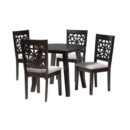 Aiden Modern Grey Fabric and Dark Brown Finished Wood 5-Piece Dining Set