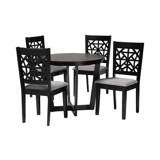 Jamie Moden Grey Fabric and Dark Brown Finished Wood 5-Piece Dining Set