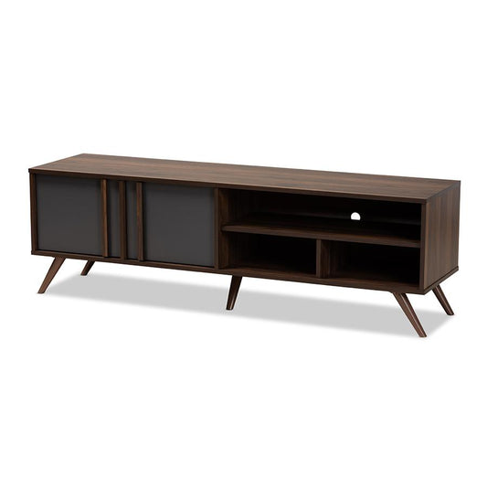 Two-Tone Grey and Walnut Finished Wood 2-Door TV Stand