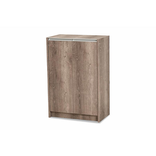 Langston Modern and Contemporary Weathered Oak Finished Wood 2-Door Shoe Cabinet