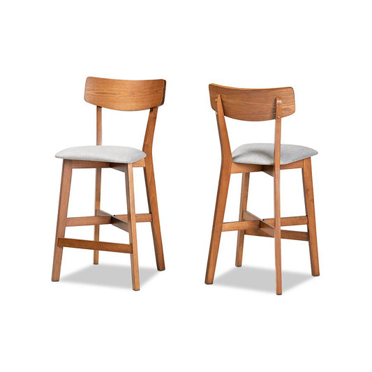 Walnut Brown Finished Wood 2-Piece Counter Stool Set