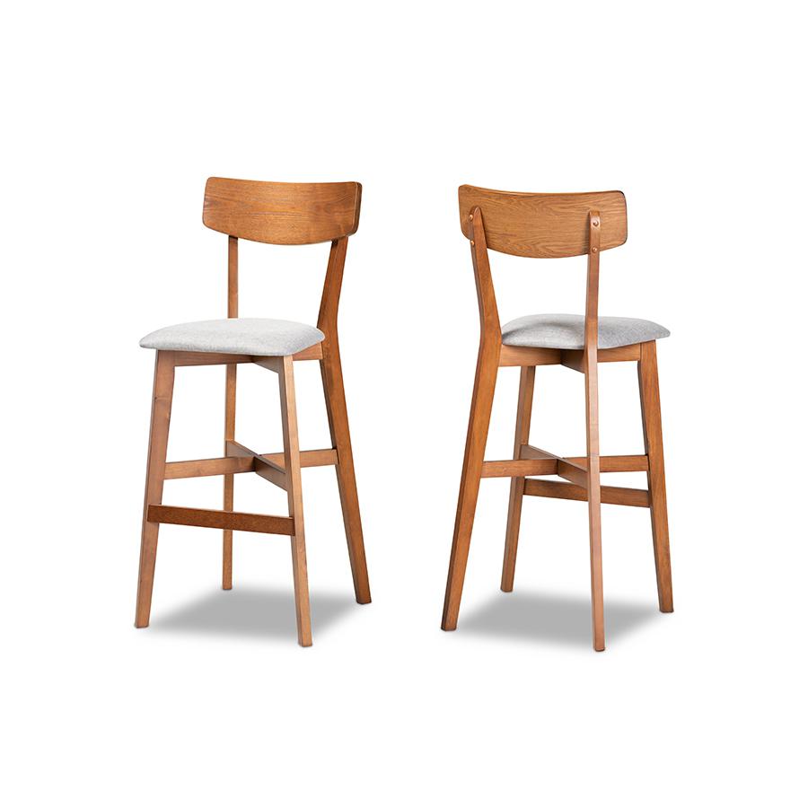 Walnut Brown Finished Wood 2-Piece Bar Stool Set