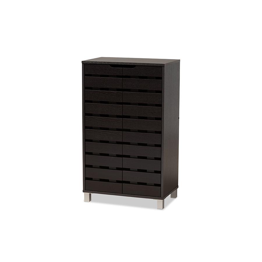 Dark Brown Finished Wood 2-Door Shoe Storage Cabinet