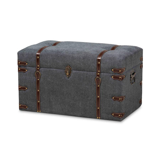 Transitional Grey Fabric Upholstered Storage Trunk Ottoman