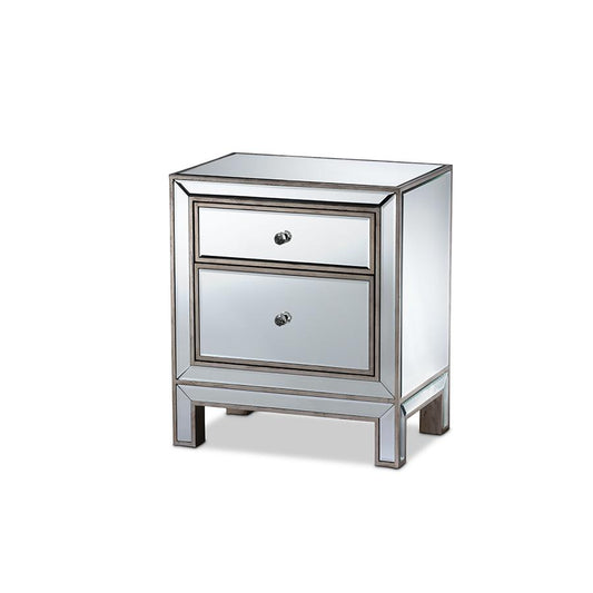 Fadri Contemporary Glam and Luxe Mirrored 2-Drawer Nightstand