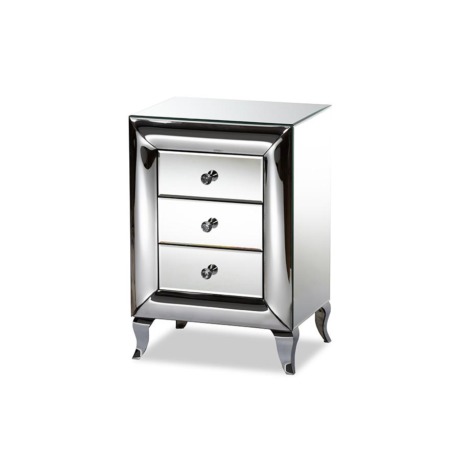 Baxton Studio Pauline Contemporary Glam and Luxe Mirrored 3-Drawer Nightstand