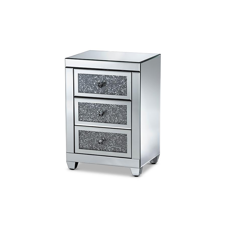 Ralston Contemporary Glam and Luxe Mirrored 3-Drawer Nightstand