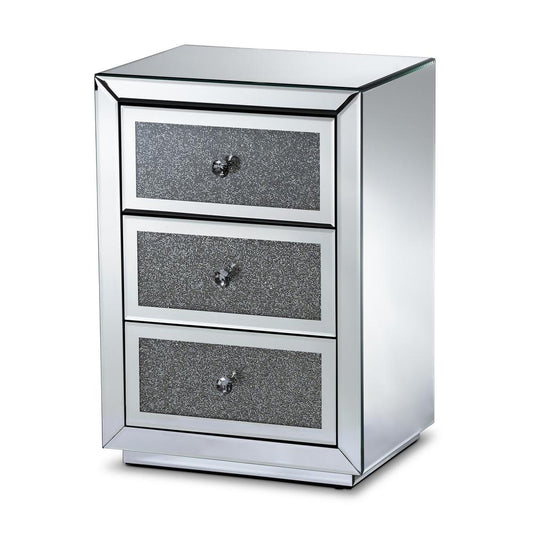 Talan Contemporary Glam and Luxe Mirrored 3-Drawer Nightstand