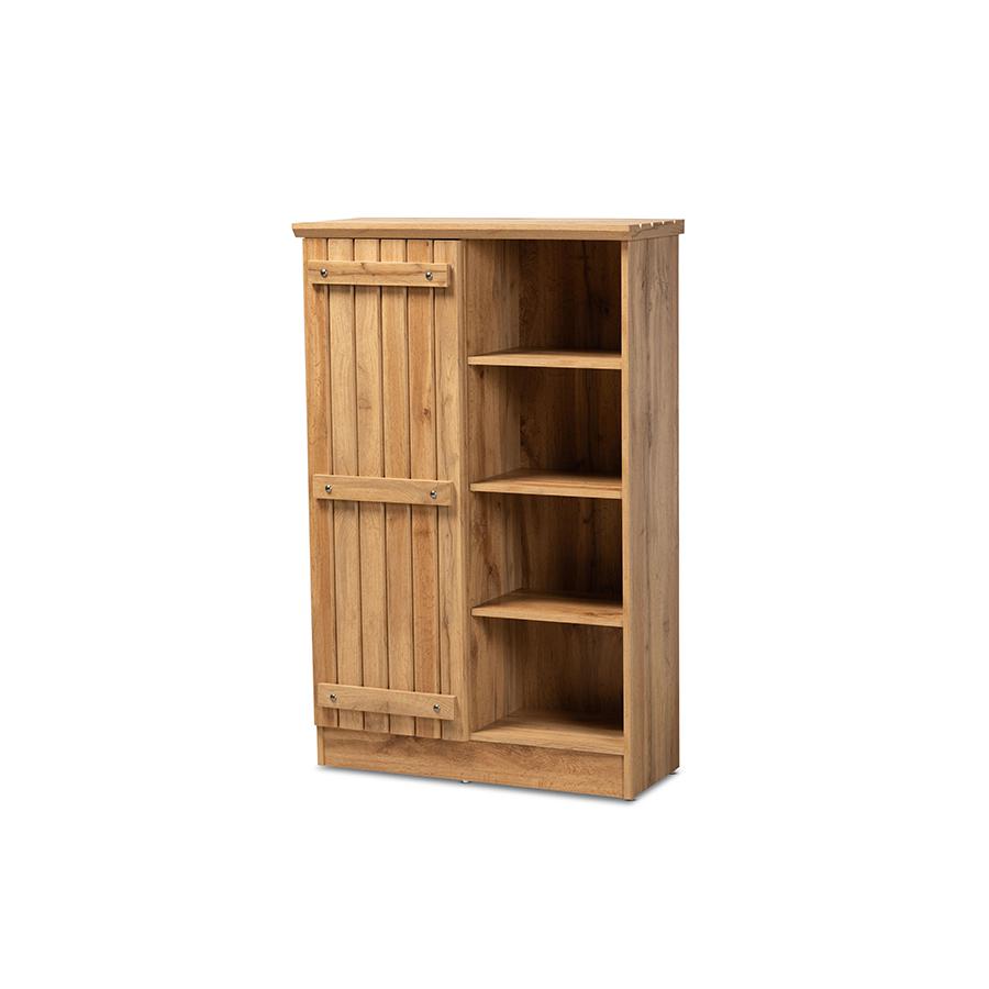 Farmhouse Natural Oak Brown Finished Wood 1-Door Shoe Cabinet